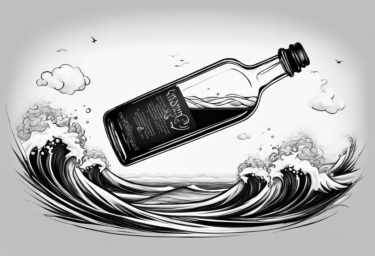 A message i a bottle floating at sea. tattoo idea