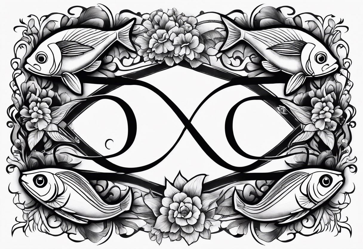 Infinity symbol with coi fish and name tattoo idea