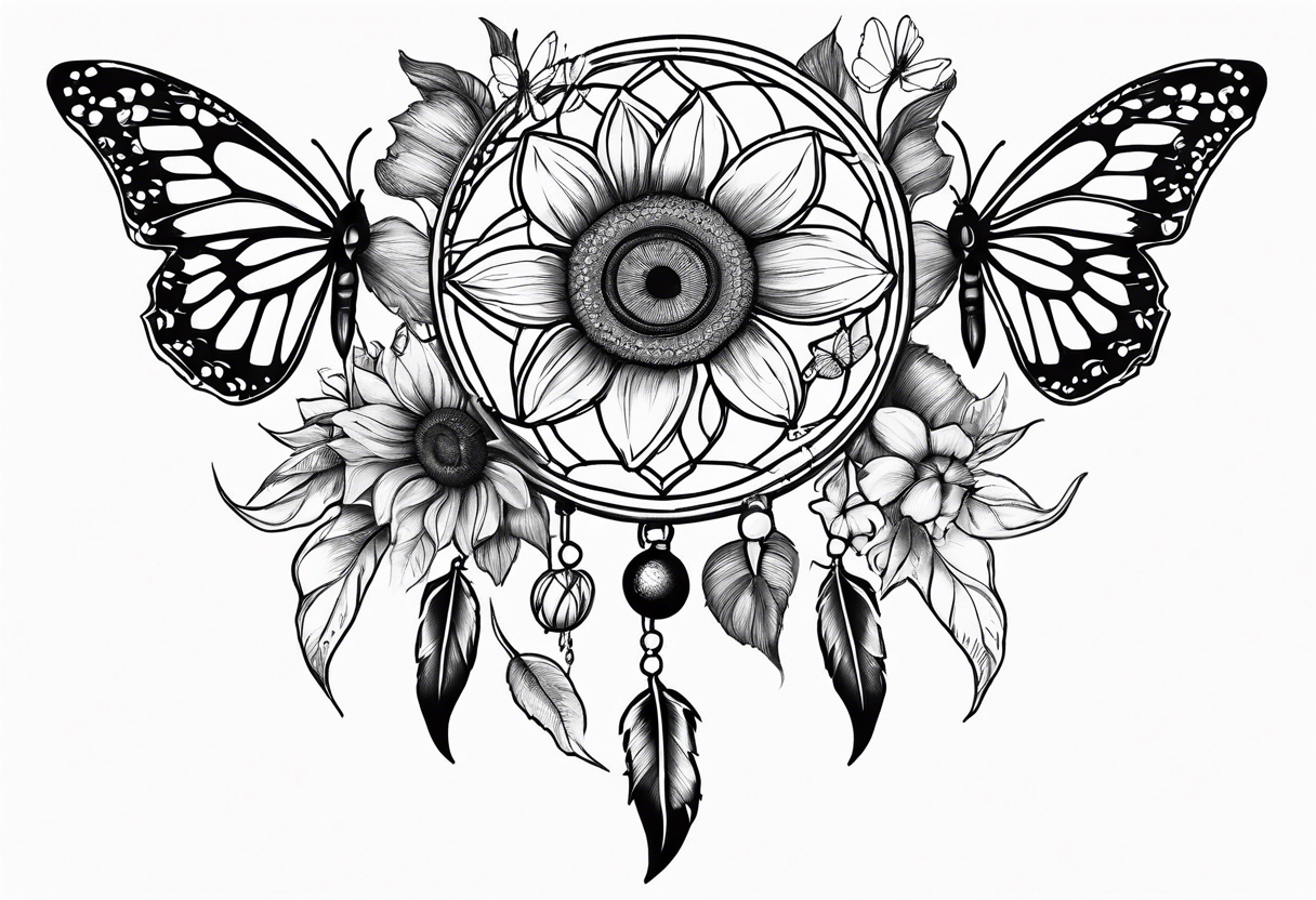 Sun flower dreamcatcher with butterflies and quote tattoo idea