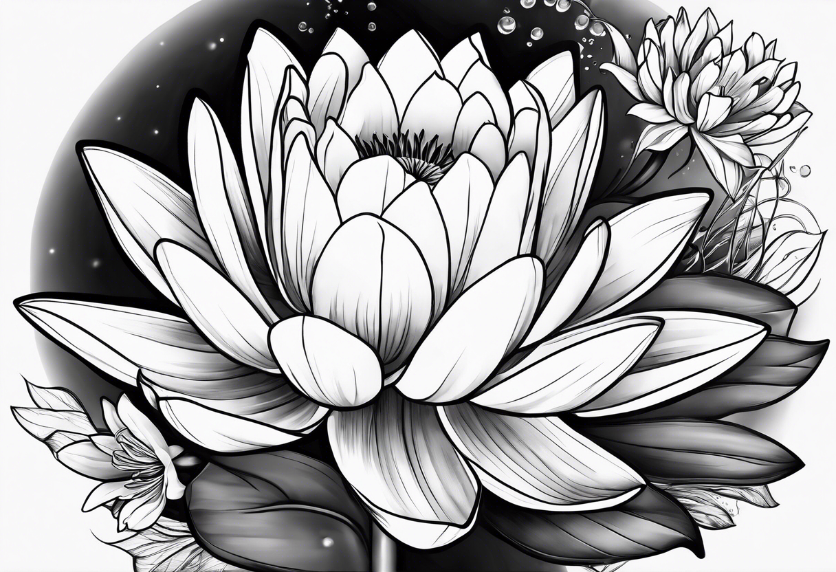 A bouquet with one water lily flower and one tulip tattoo idea