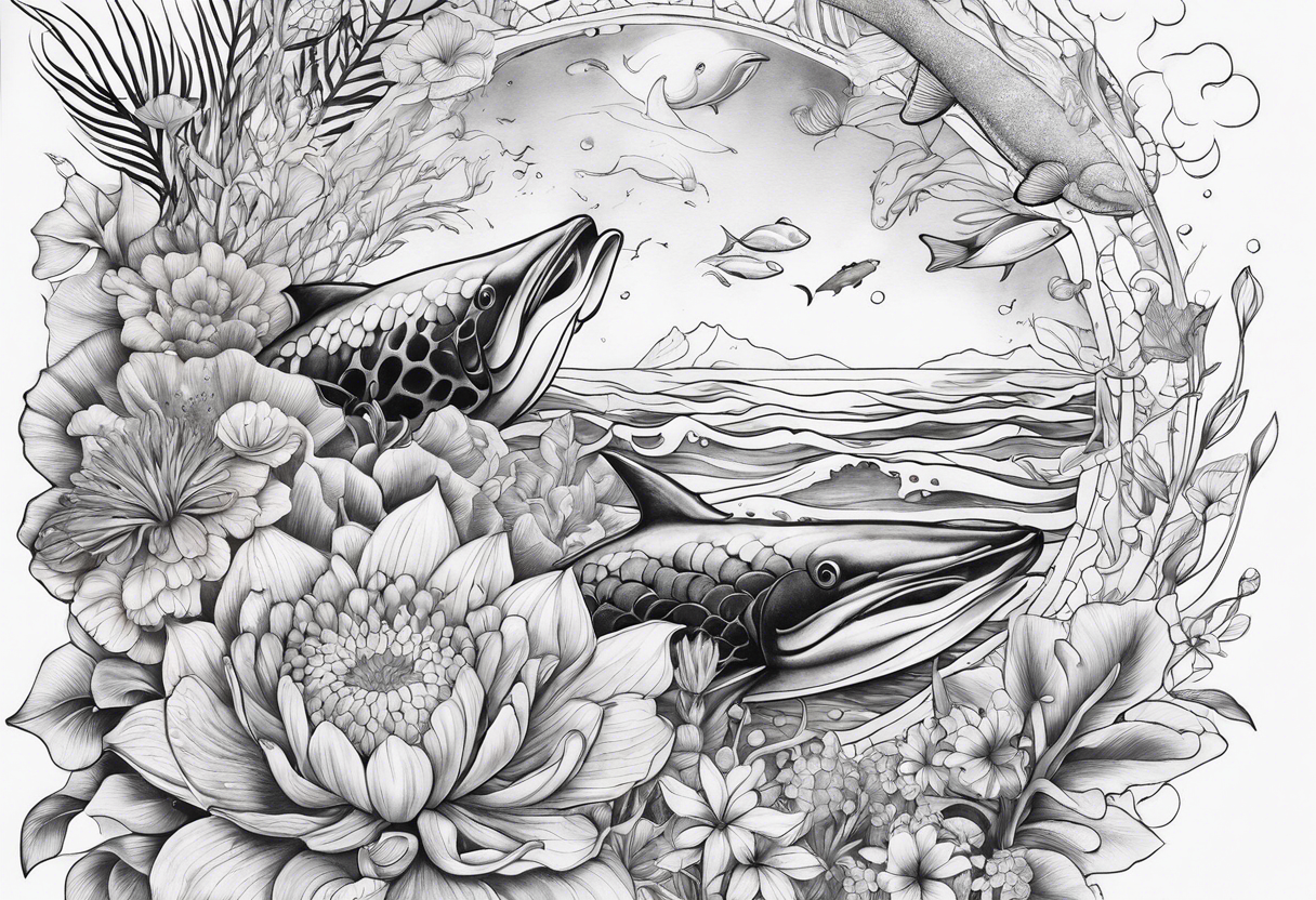 ocean arm tattoo with plants and sea life tattoo idea