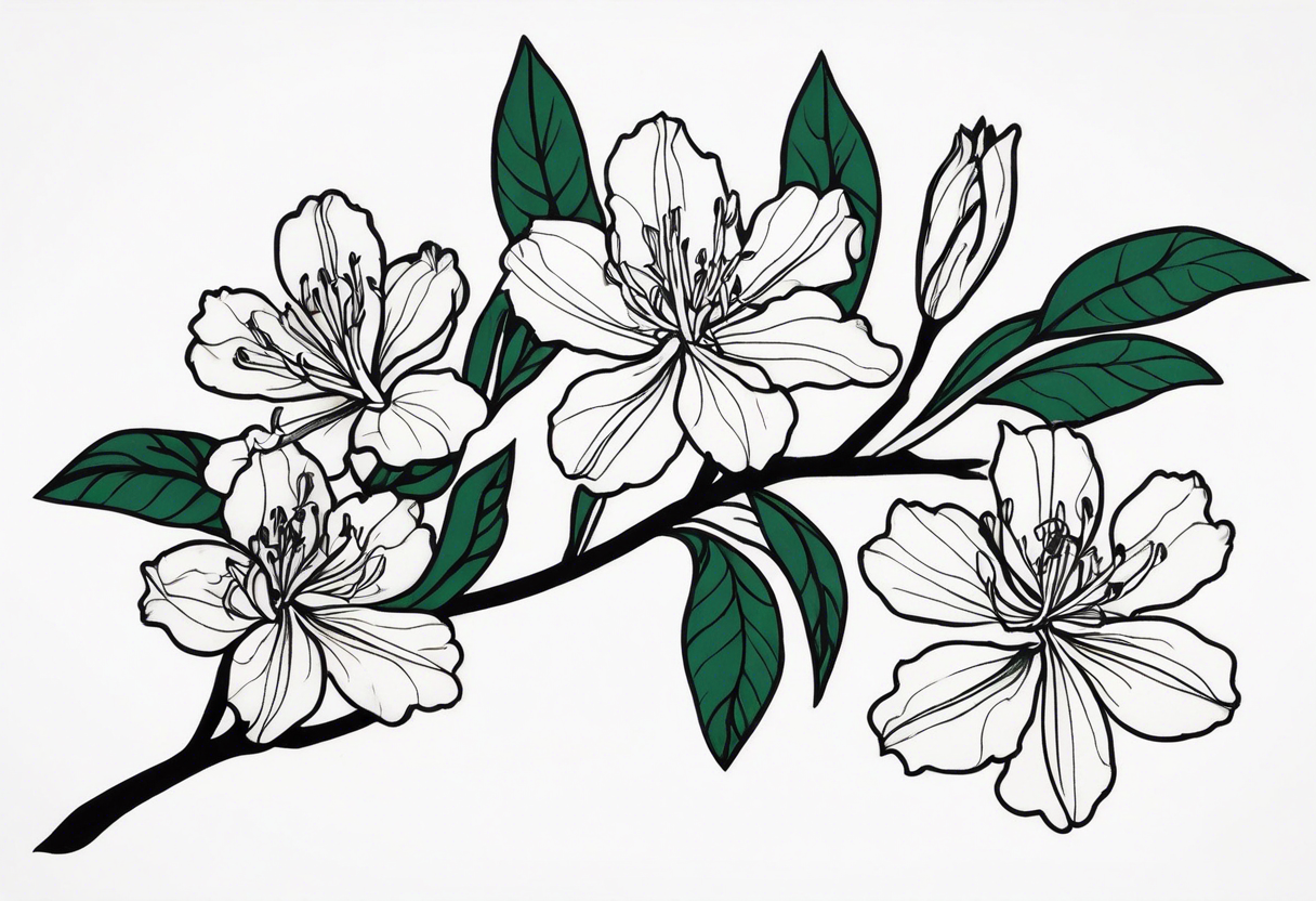 5-petal Azaleas, spread out along a long branch tattoo idea