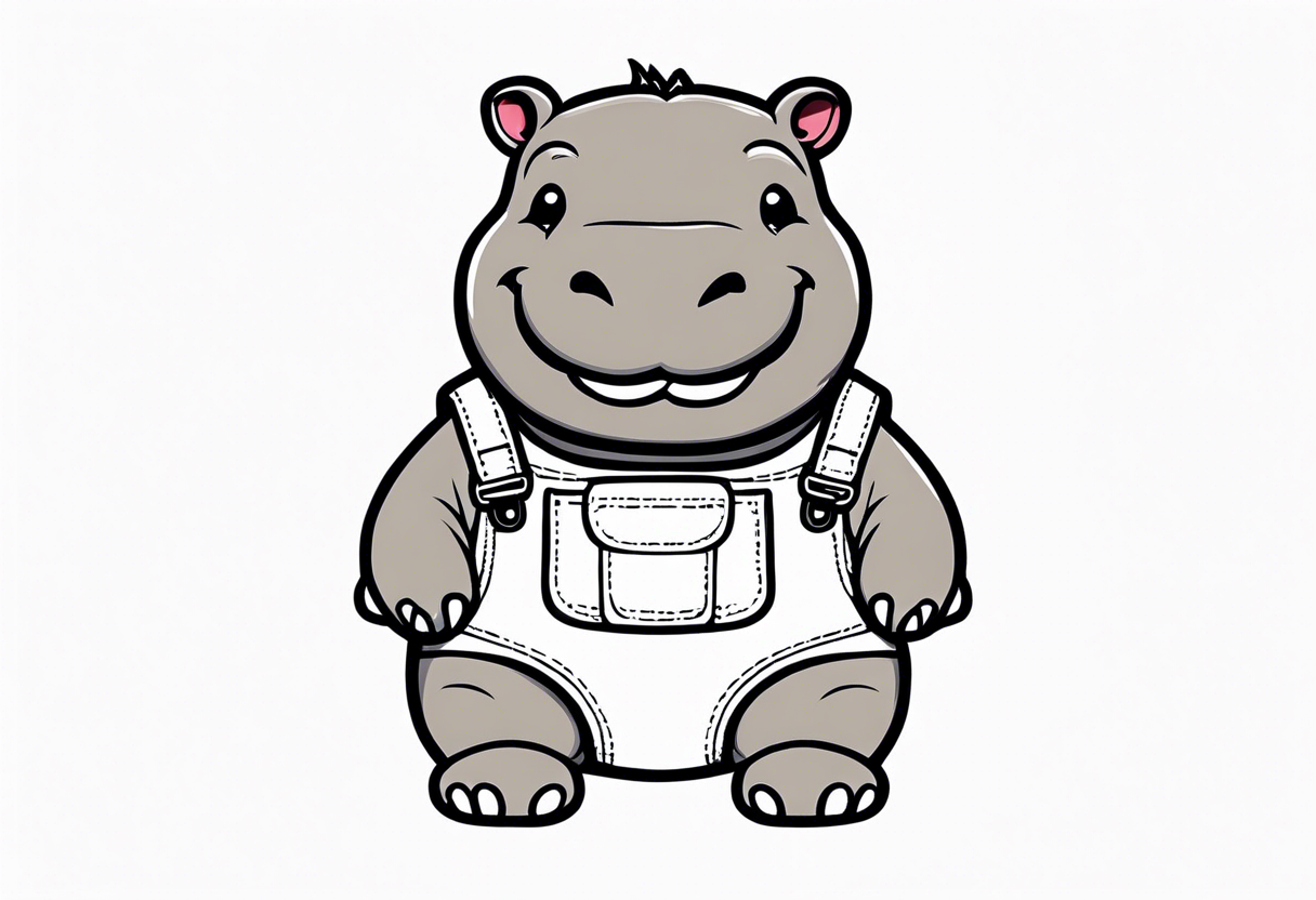 Baby hippo wearing overalls and smiling tattoo idea