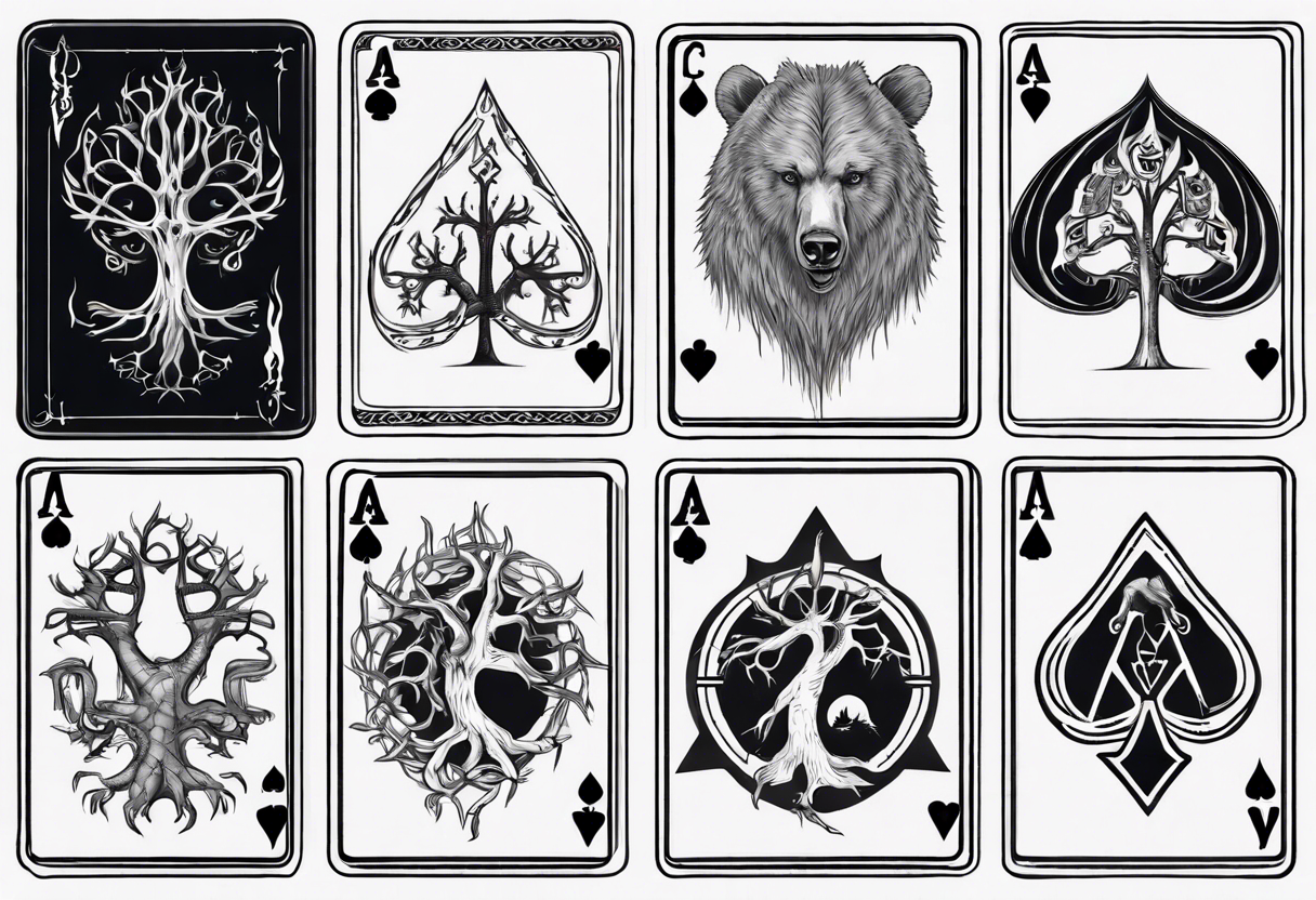 Gondor, Yggdrasil, bears, playing cards Aces and Eights tattoo idea