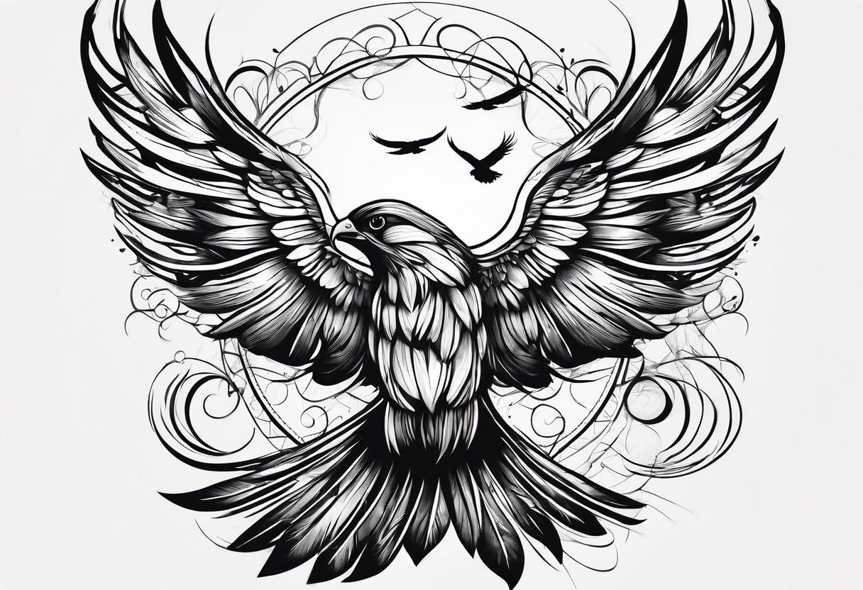 single feather for placement on inside are with birds flying out tattoo idea