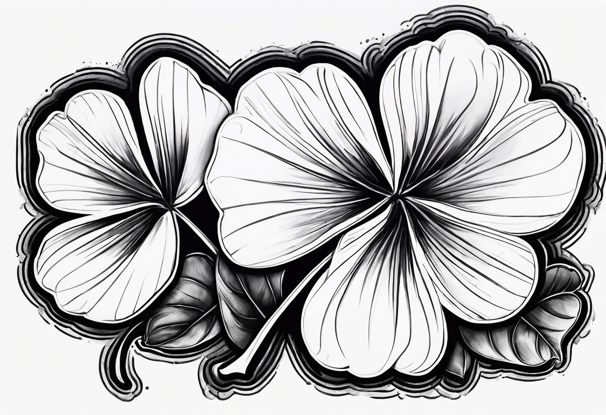 Two clovers sketched lightly with the name Liam on one stem and Sully on the other stem tattoo idea