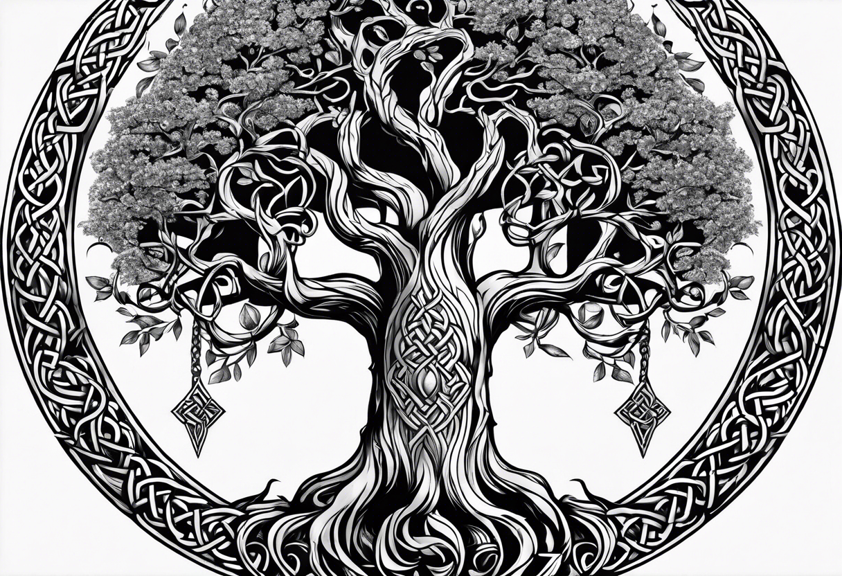 full torso celtic armor viking tree of life yggdrasil tattoo idea