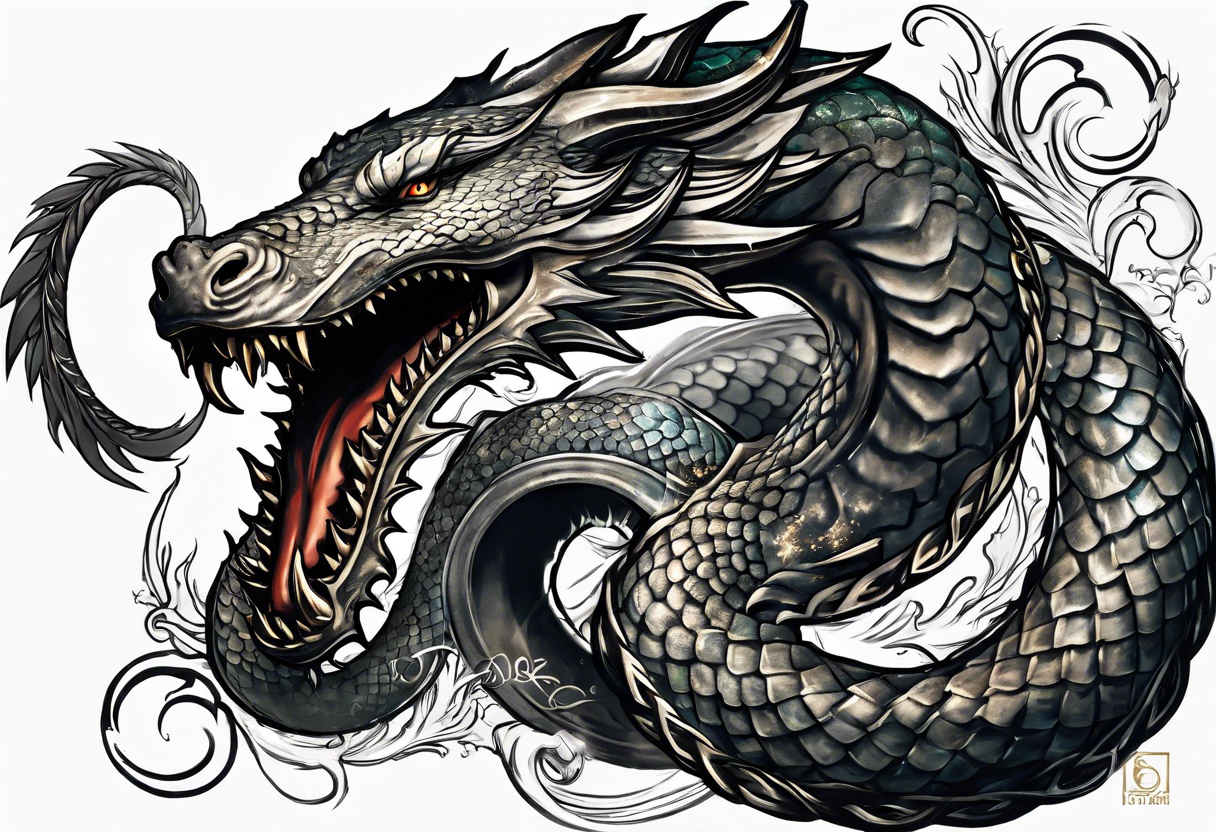 a Sleeve tattoo Jörmungandr the World Serpent, as depicted in God of War. tattoo idea