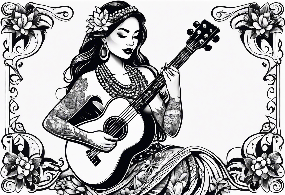 hula girl who dance with ukulele tattoo idea