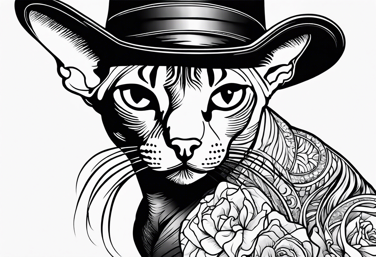 sphynx cat with a cowboy hat tattoo idea