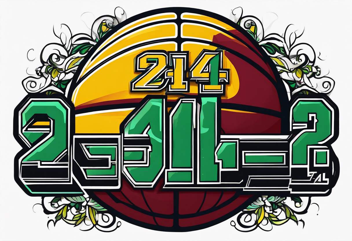 basketball number 24 with colors green, yellow, maroon and black tattoo idea