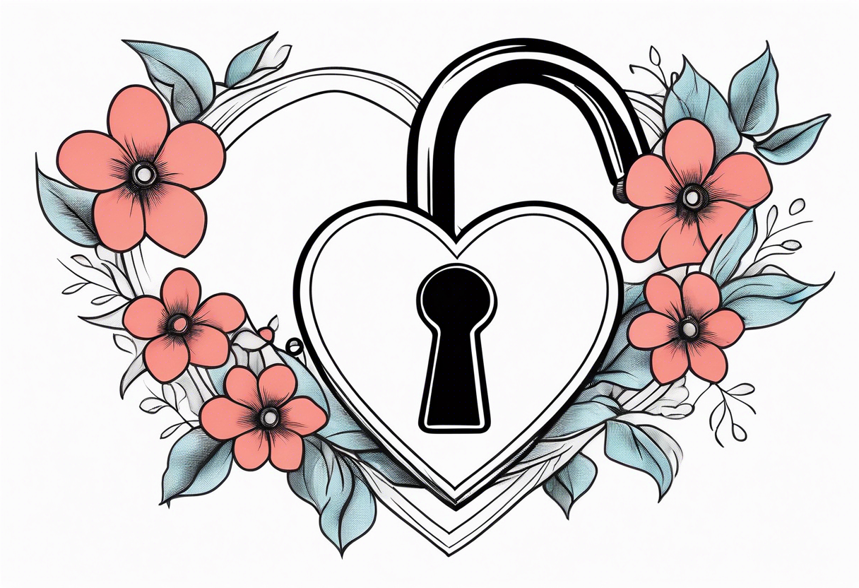 heart-shaped padlock with flowers tattoo idea