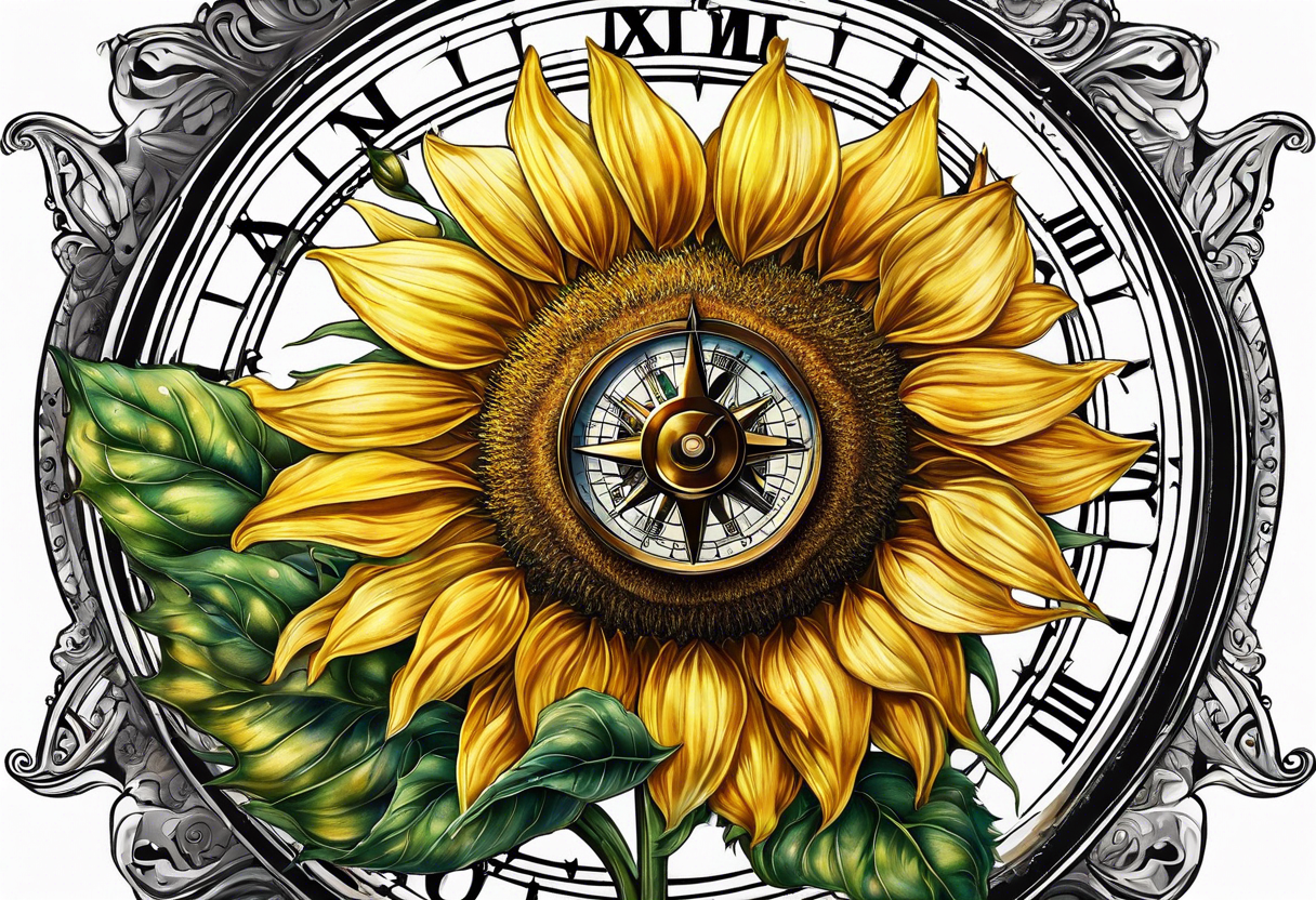 Sunflower next to a compass tattoo idea