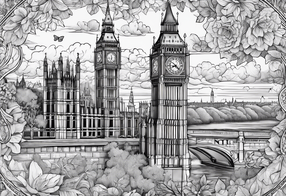 map of England with Big Ben tattoo idea
