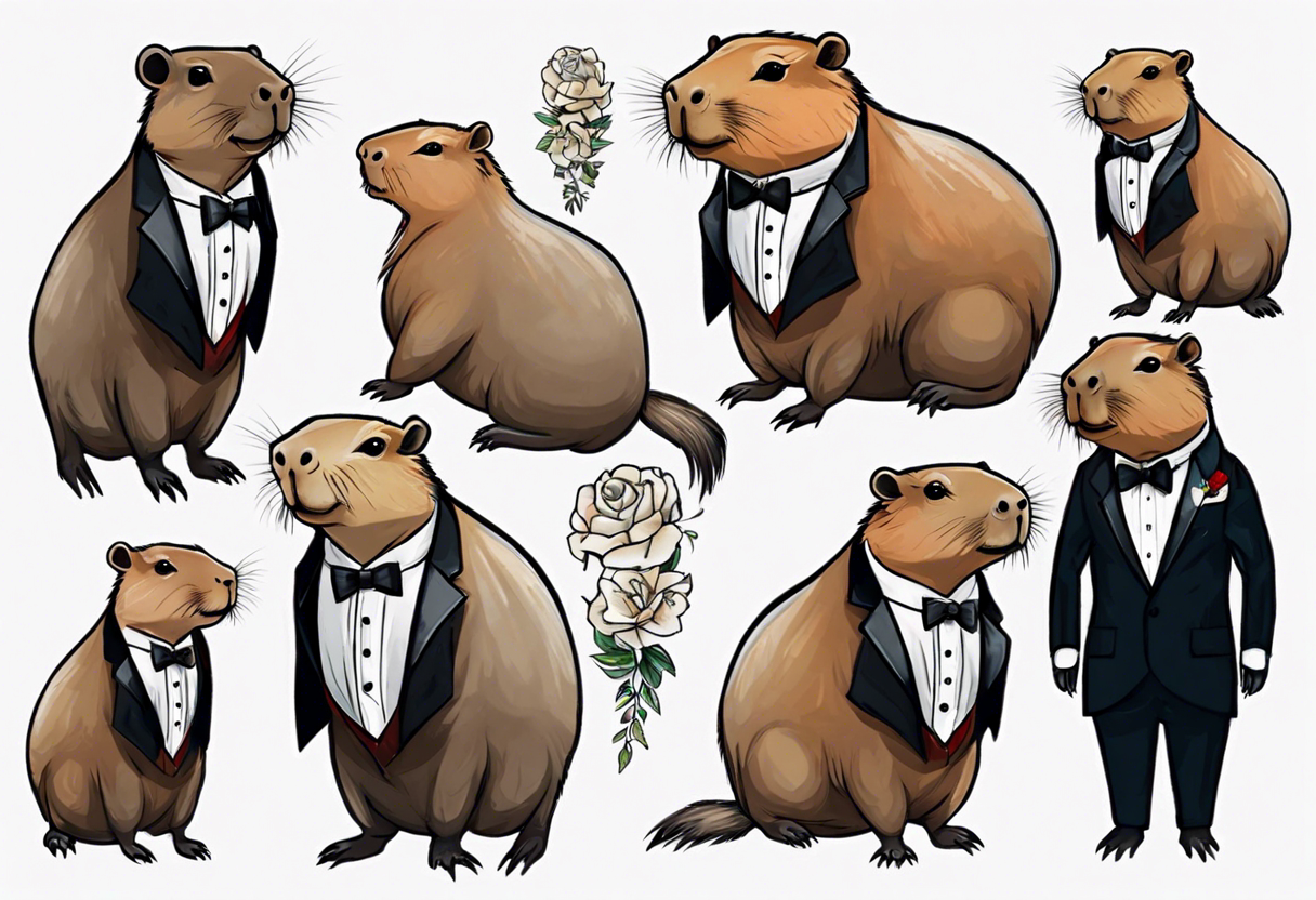 Capybara wearing a tuxedo tattoo idea