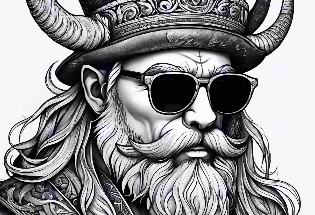 capricorn with beard and sunglasses tattoo idea