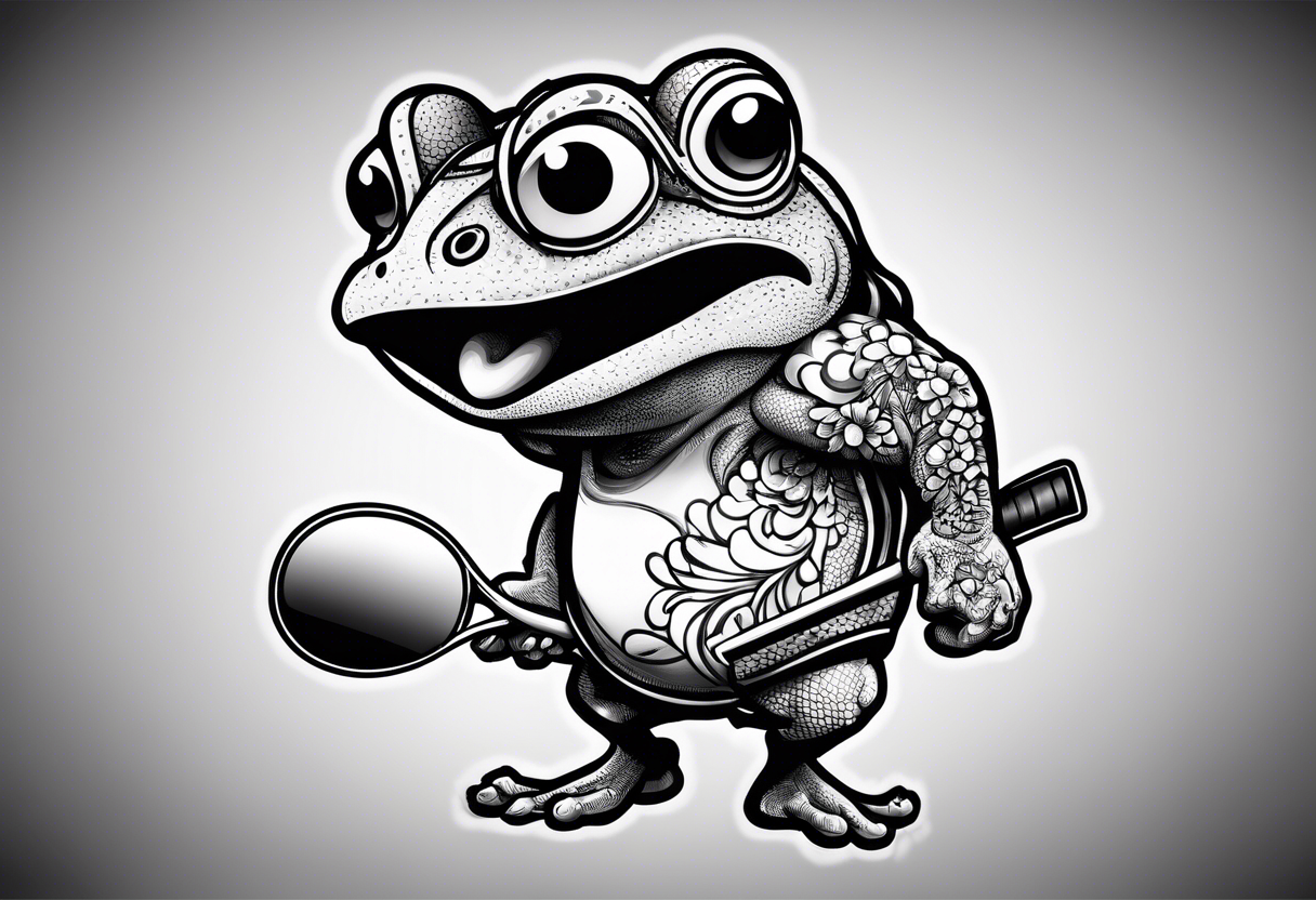 Toad man playing table tennis tattoo idea