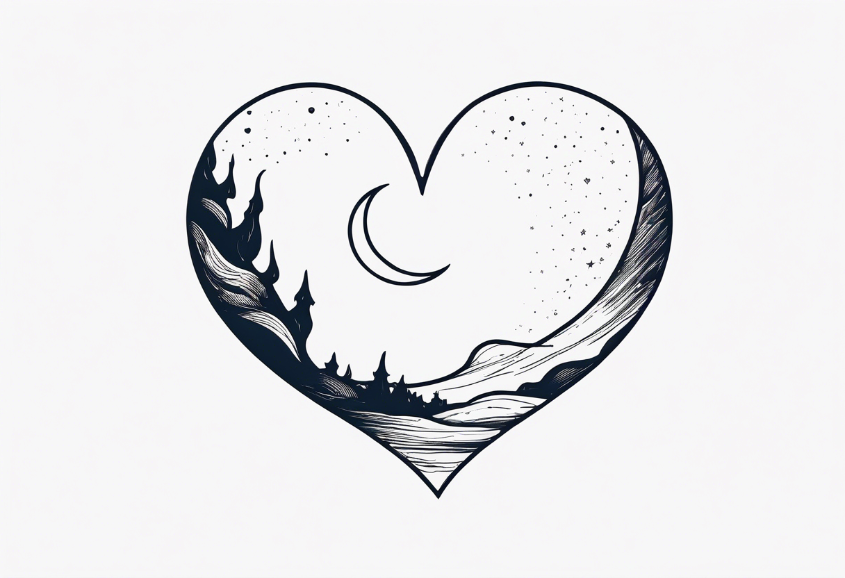 minimalistic Crescent moon with a love heart inside tattoo idea