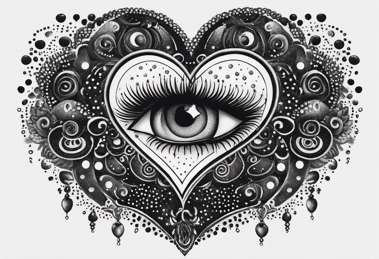 heart surrounded by ring of eyes tattoo idea