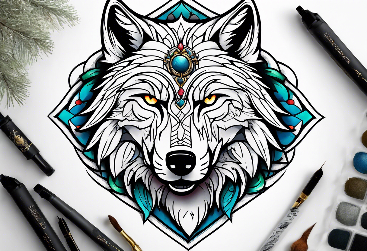 Neotraditional wolf tattoo idea