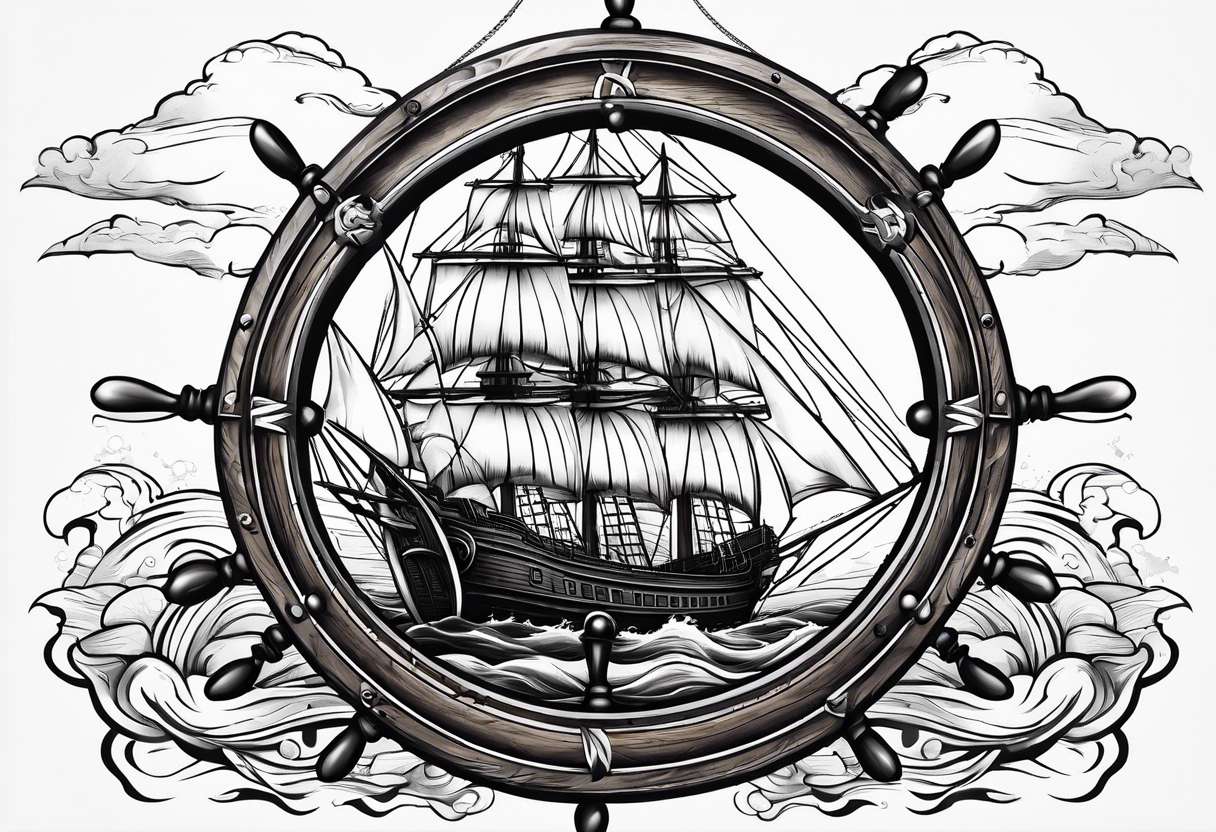 Clipper ship wheel in a storm tattoo idea