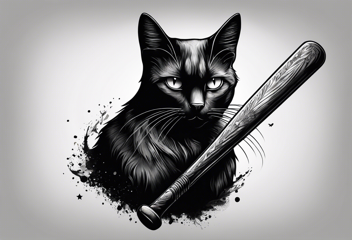 black cat hold a baseball bat on forearm tattoo idea