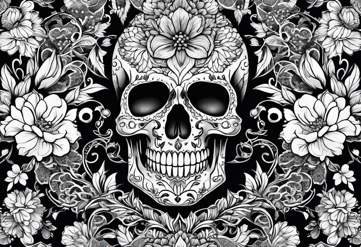 pattern flowers lace skull tattoo idea