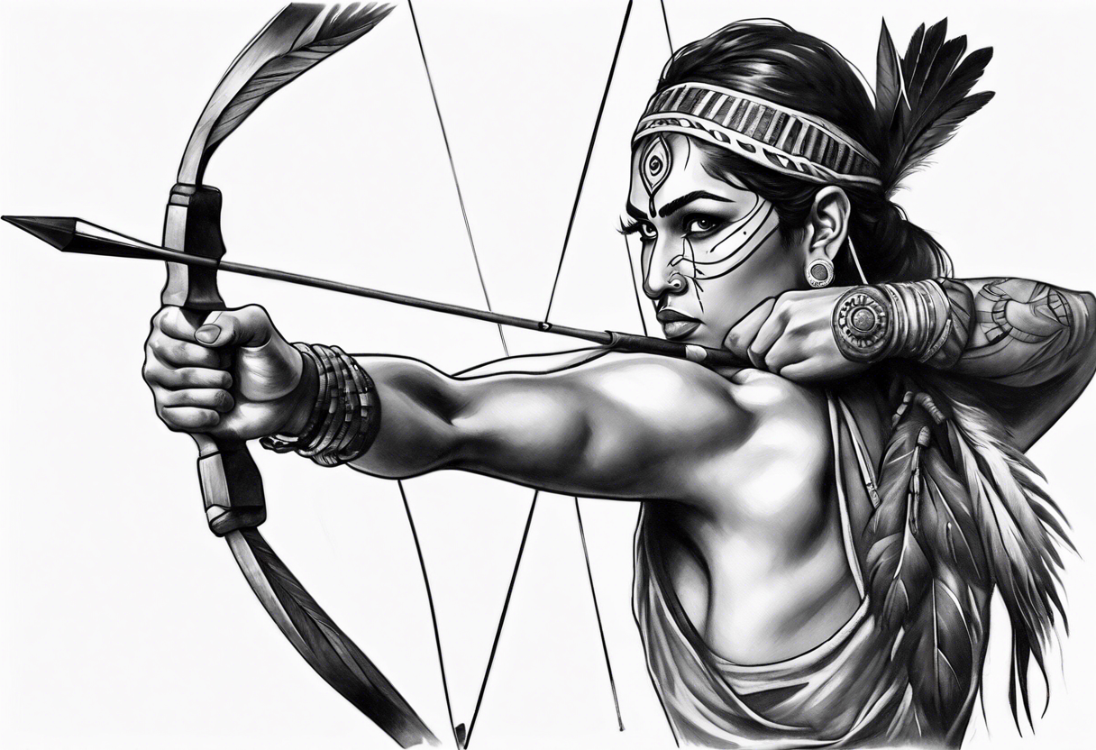 indian archer aiming towards you realism tattoo idea