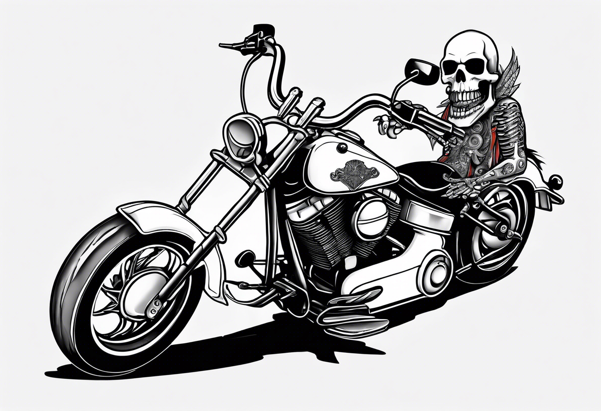 skeleton riding harley davidson chopper tattoo idea