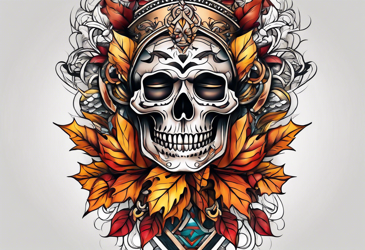 knee tattoo in fall color masculine design with no faces tattoo idea