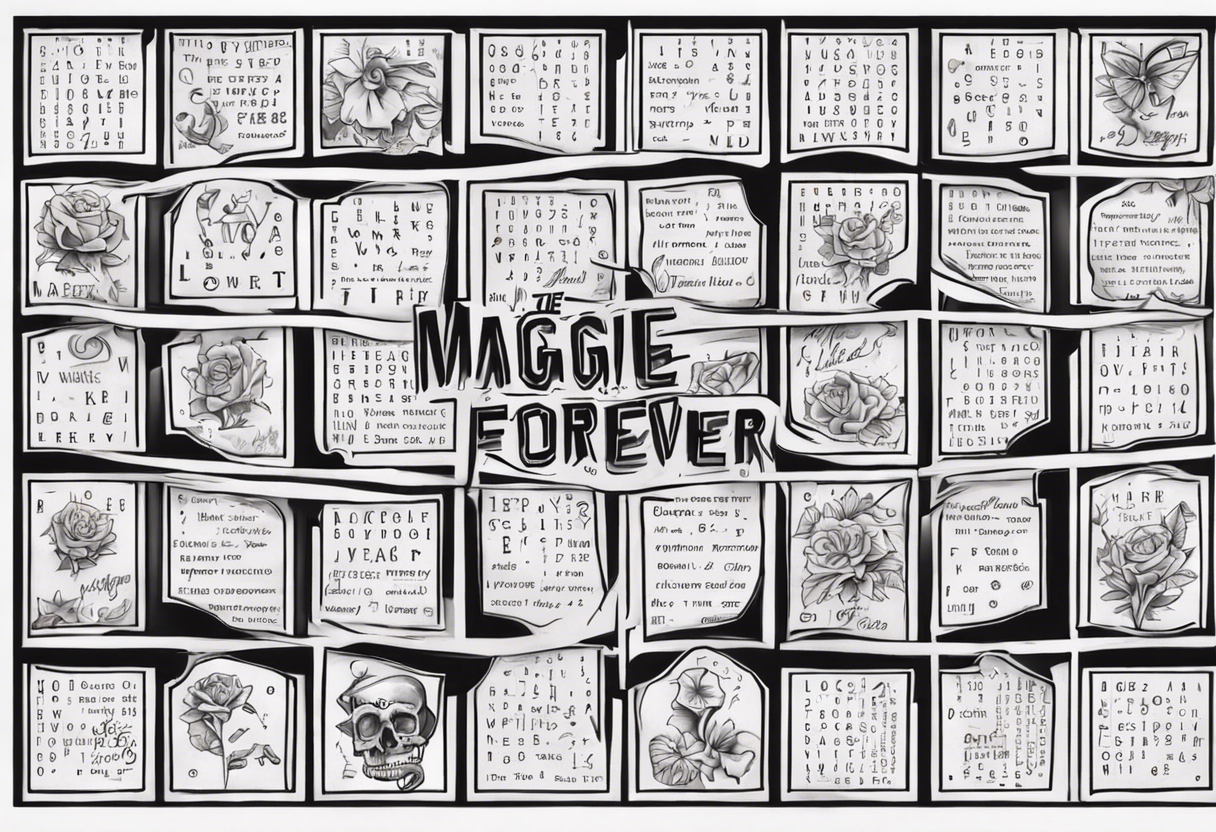 The words Maggie and Lucas and Love and Forever in a crossword puzzle tattoo idea