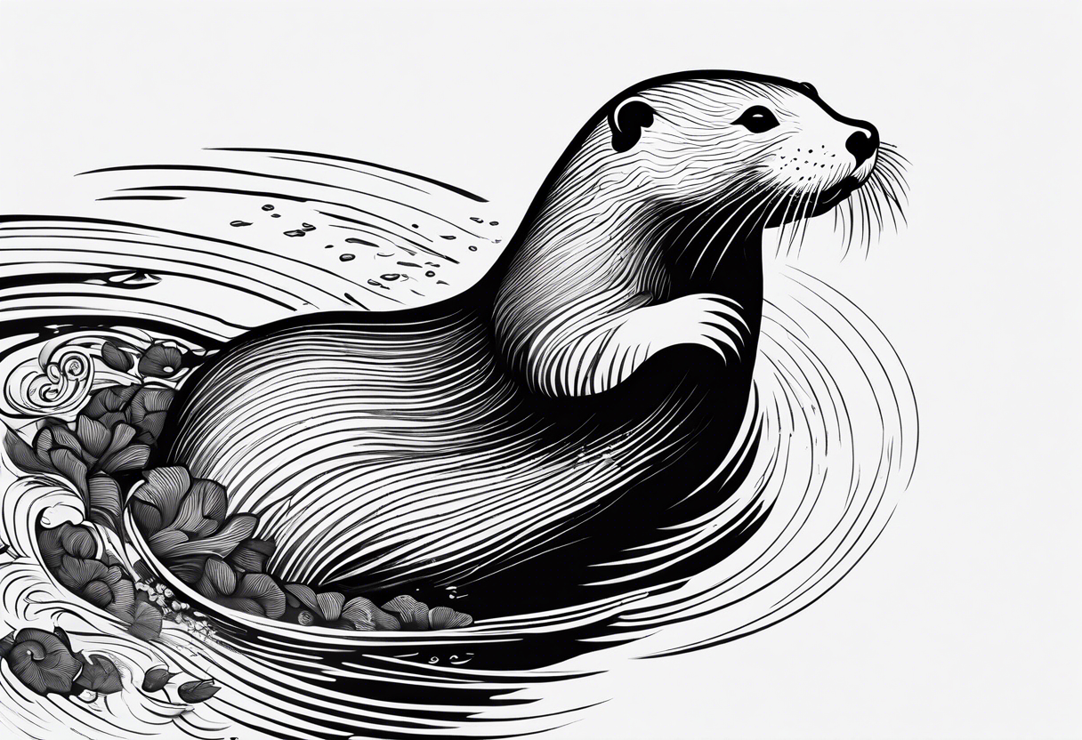 an otter floating on its back with its belly out of the water tattoo idea