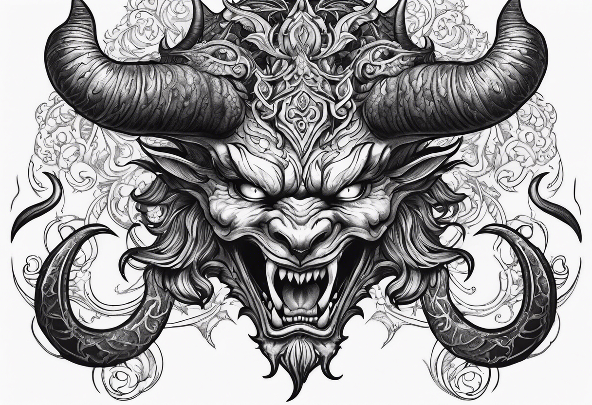 Horned Devil fighting with filigree tattoo idea