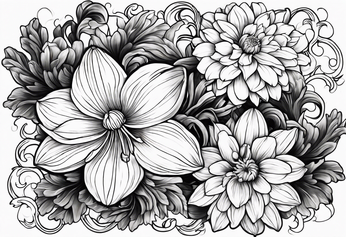 Narcissus and chrysanthemum intertwined tattoo idea