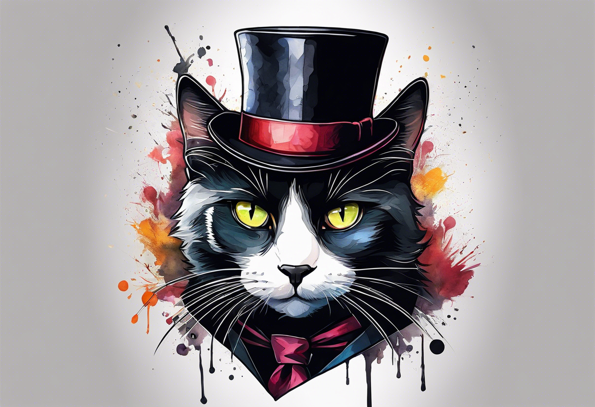 Black cat in a tuxedo, wearing a top hat and holding a cane tattoo idea