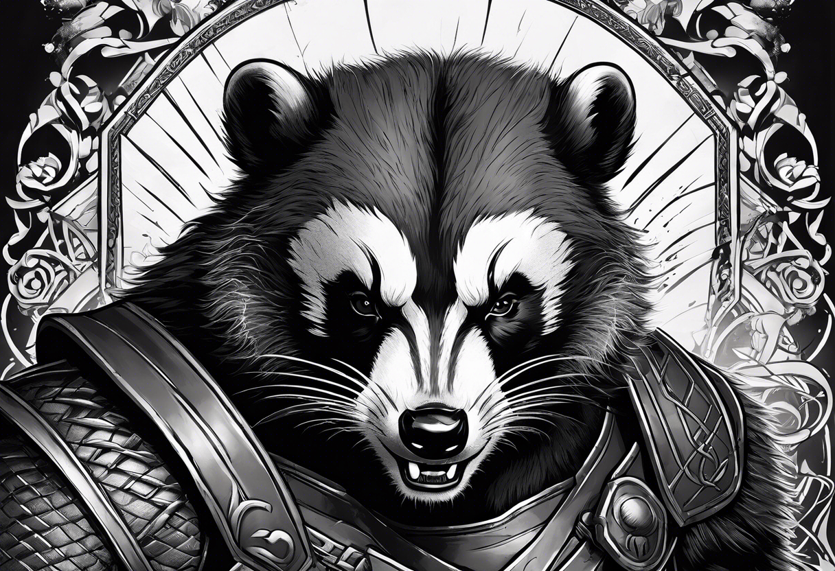 Draw me badger/wolverine with aggressive full body show, killer face with cute smile, very long nails and he attacks like a Turkish gladiator to enemy and also he has very deadly looking tattoo idea