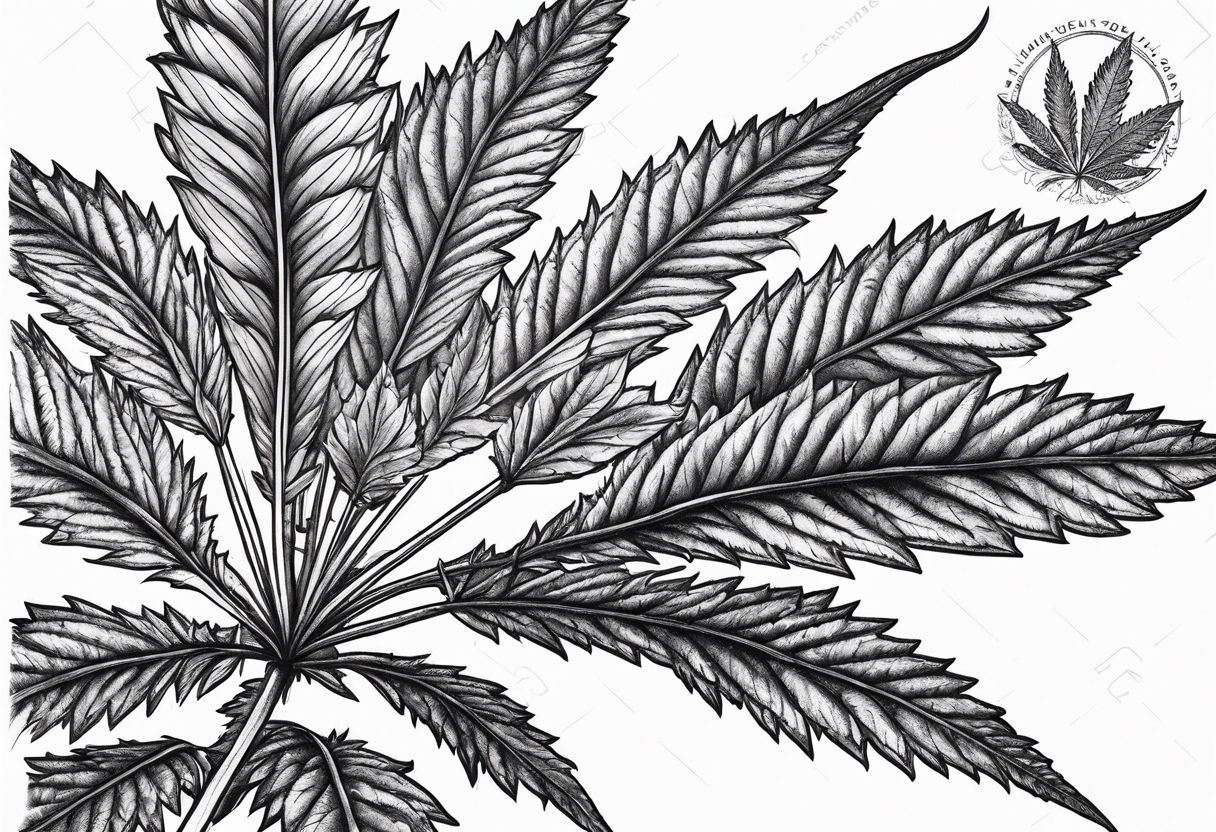 Cannabis plant botanical tattoo idea