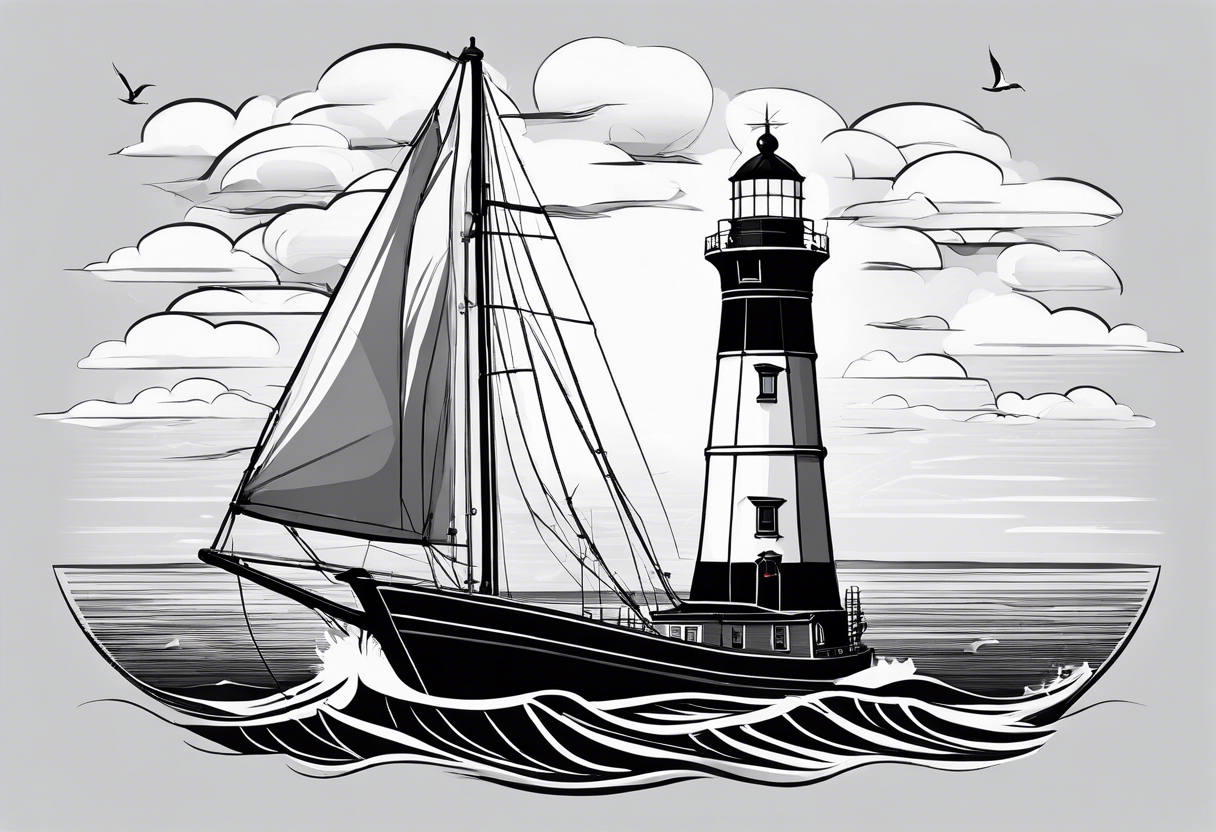 maritime lighthouse in a front view sailboat serving as a mast for a sail. tattoo idea