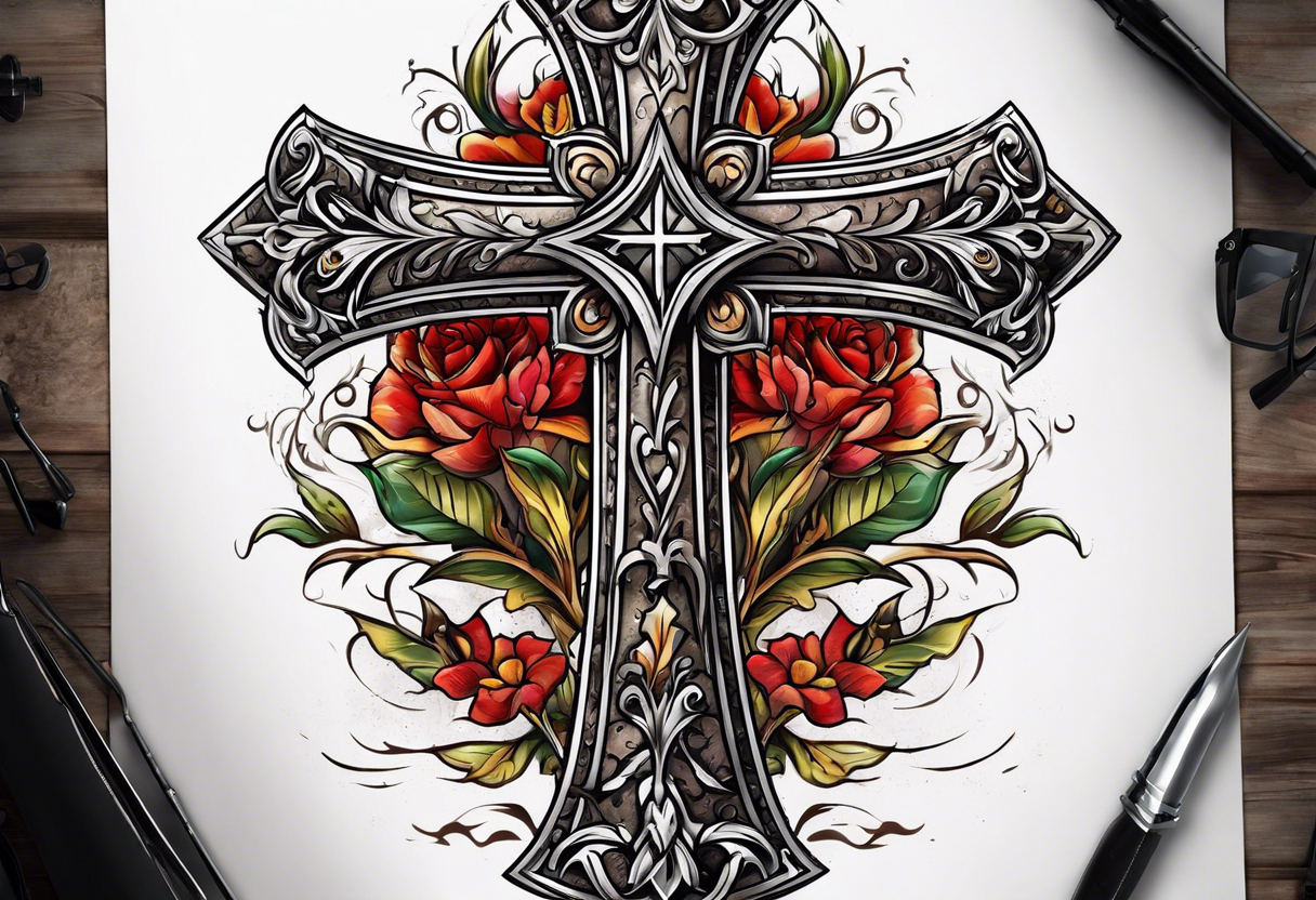 rustic cross tattoo idea