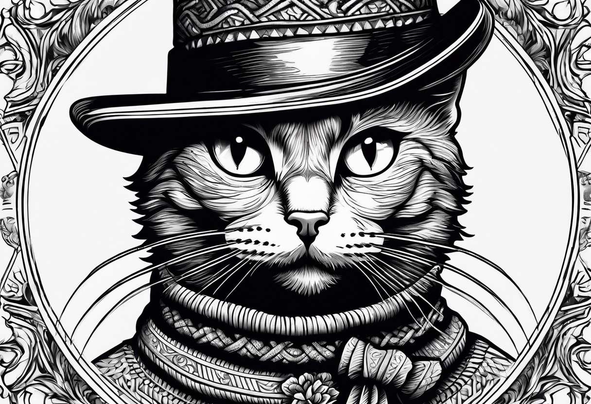 black cat with funny hat and sweater tattoo idea