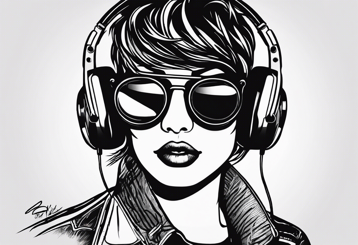 Outline sketch or me with round sunglasses and listening to a tape cassette tattoo idea