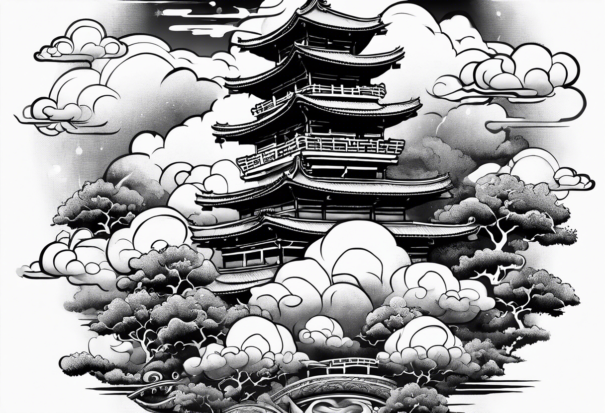 only clouds in japanese tattoo style, no buildings, no landscape tattoo idea