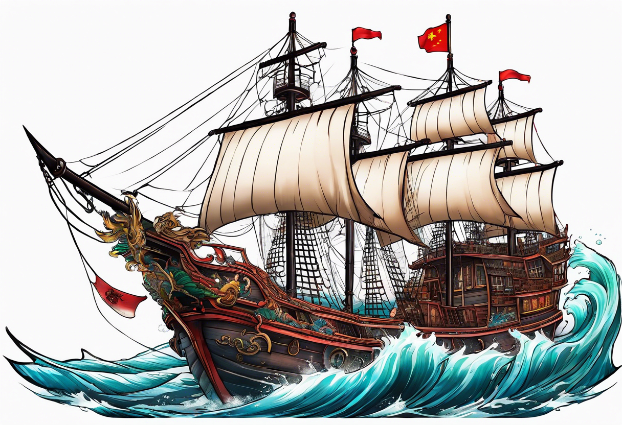 Chinese pirate ship shipwreck with a mermaid tattoo idea