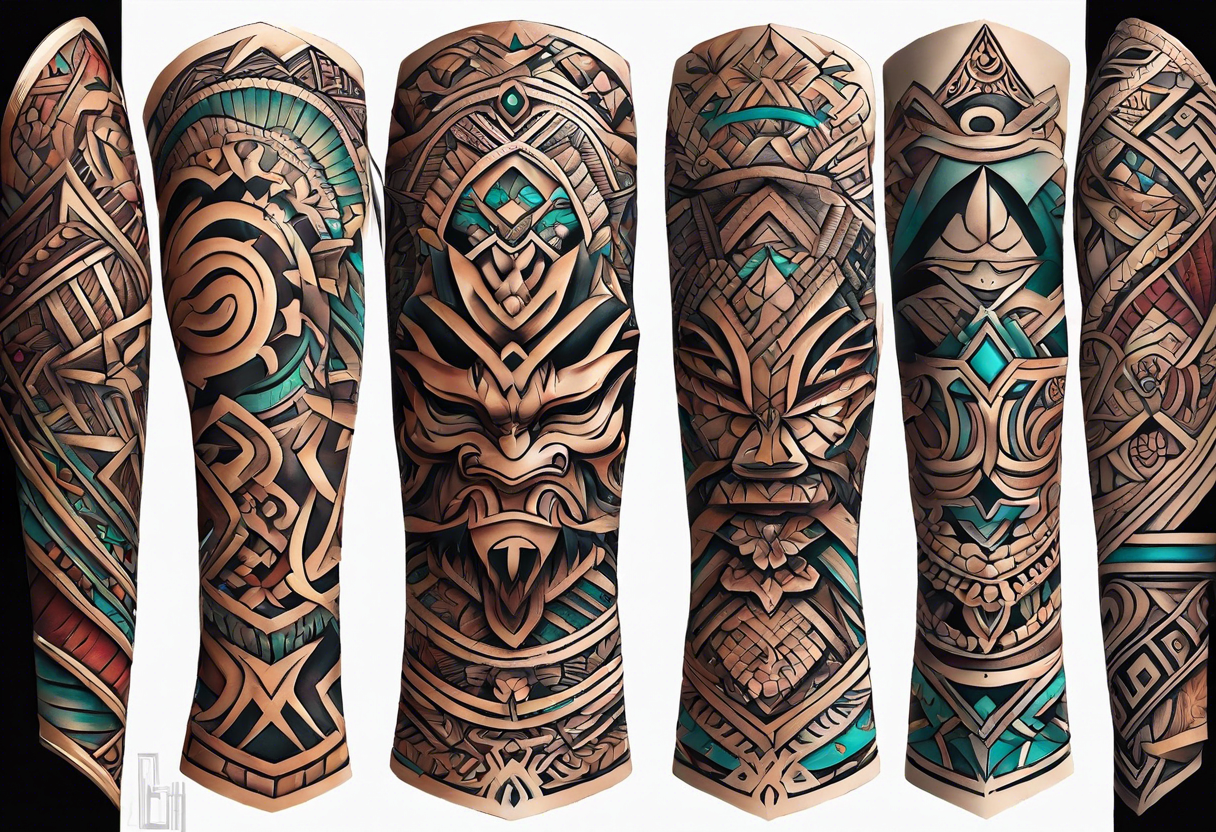 we create a brutal tattoo for the whole arm in the style of Polynesia tattoo idea