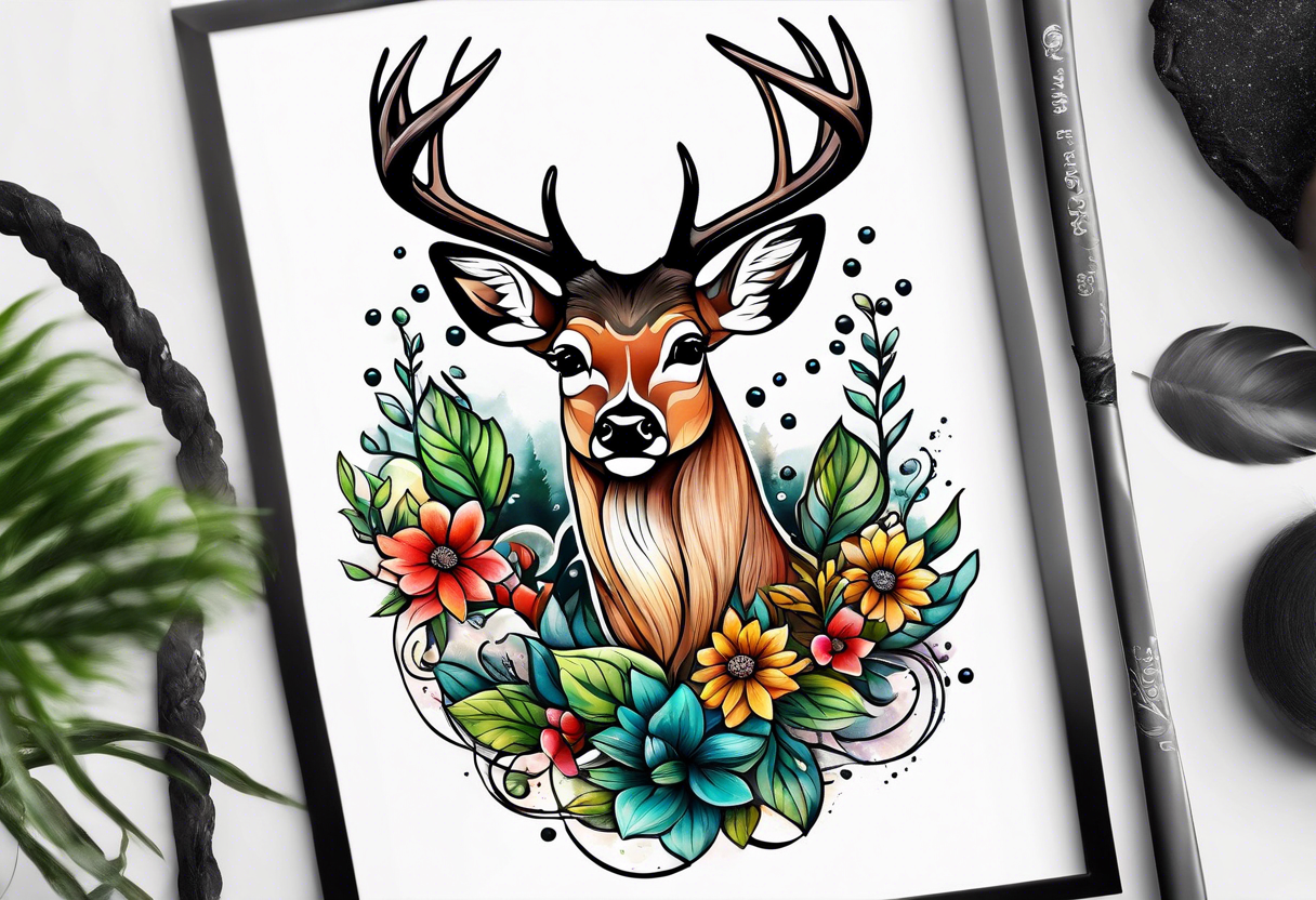 Deer bubbles plants tattoo idea