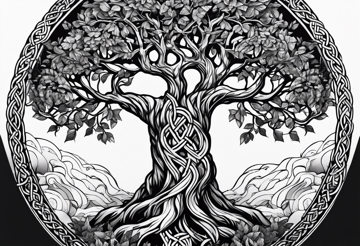 full torso celtic armor viking tree of life yggdrasil tattoo idea