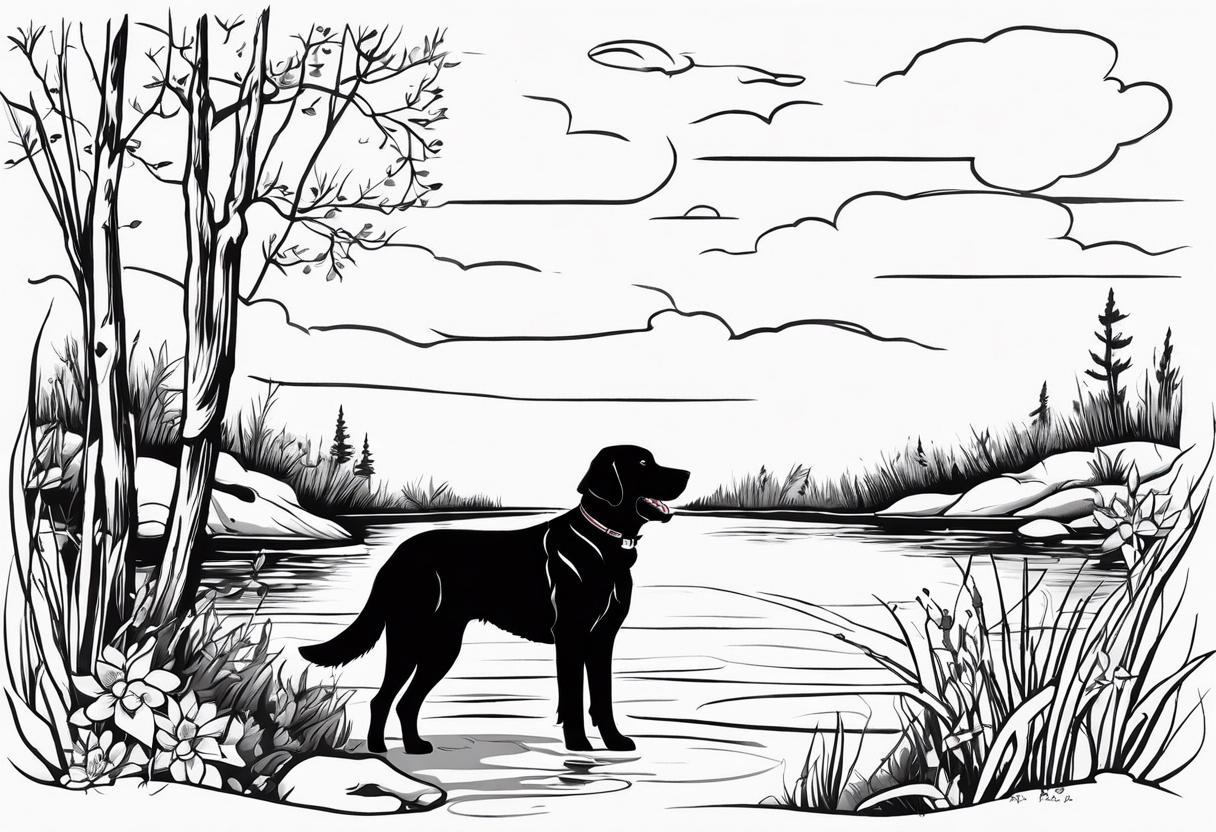 My black lab Duke passed away and he loved trying to get sticks off the bottom of the creek tattoo idea