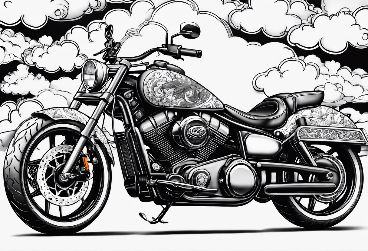 Motorcycle with clouds tattoo idea