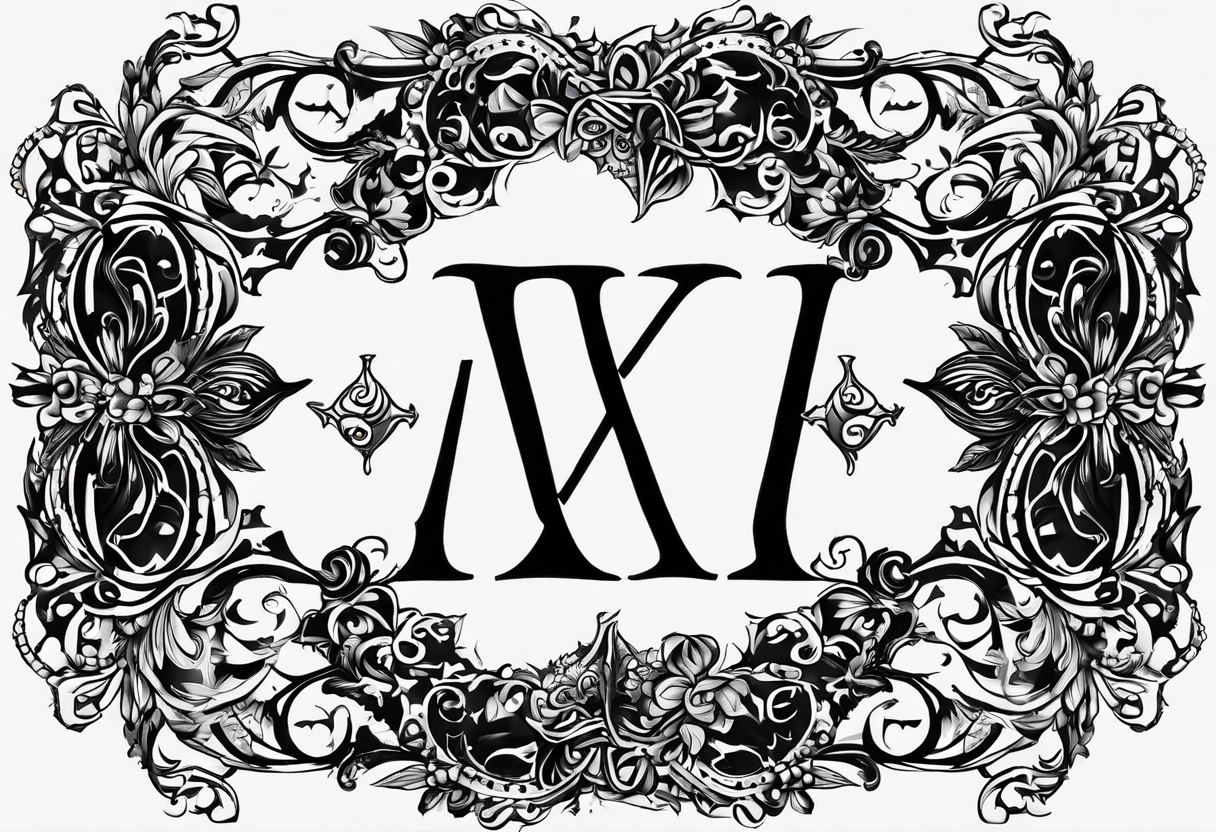 I need a tattoo design that prominently features the letter I & letter X while incorporating dark gothic 
elements. tattoo idea