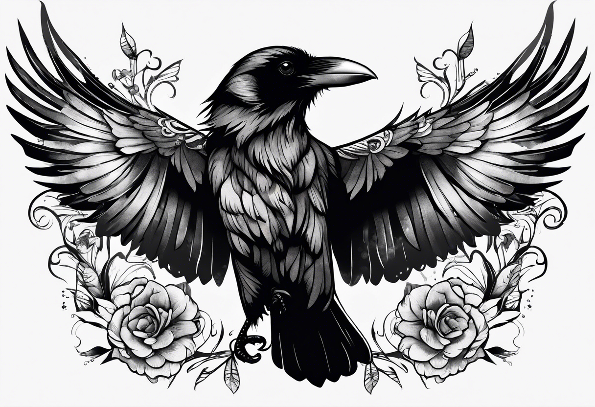 a animal that is a raven and a butterfly tattoo idea